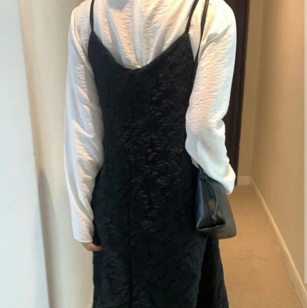 Jeune Jeunesse Large Black Floral Lace Lined Maxi Dress Cotton